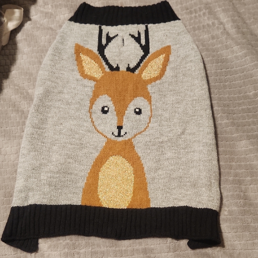 Cute Deer Knit Dog Sweater - Black and Tan